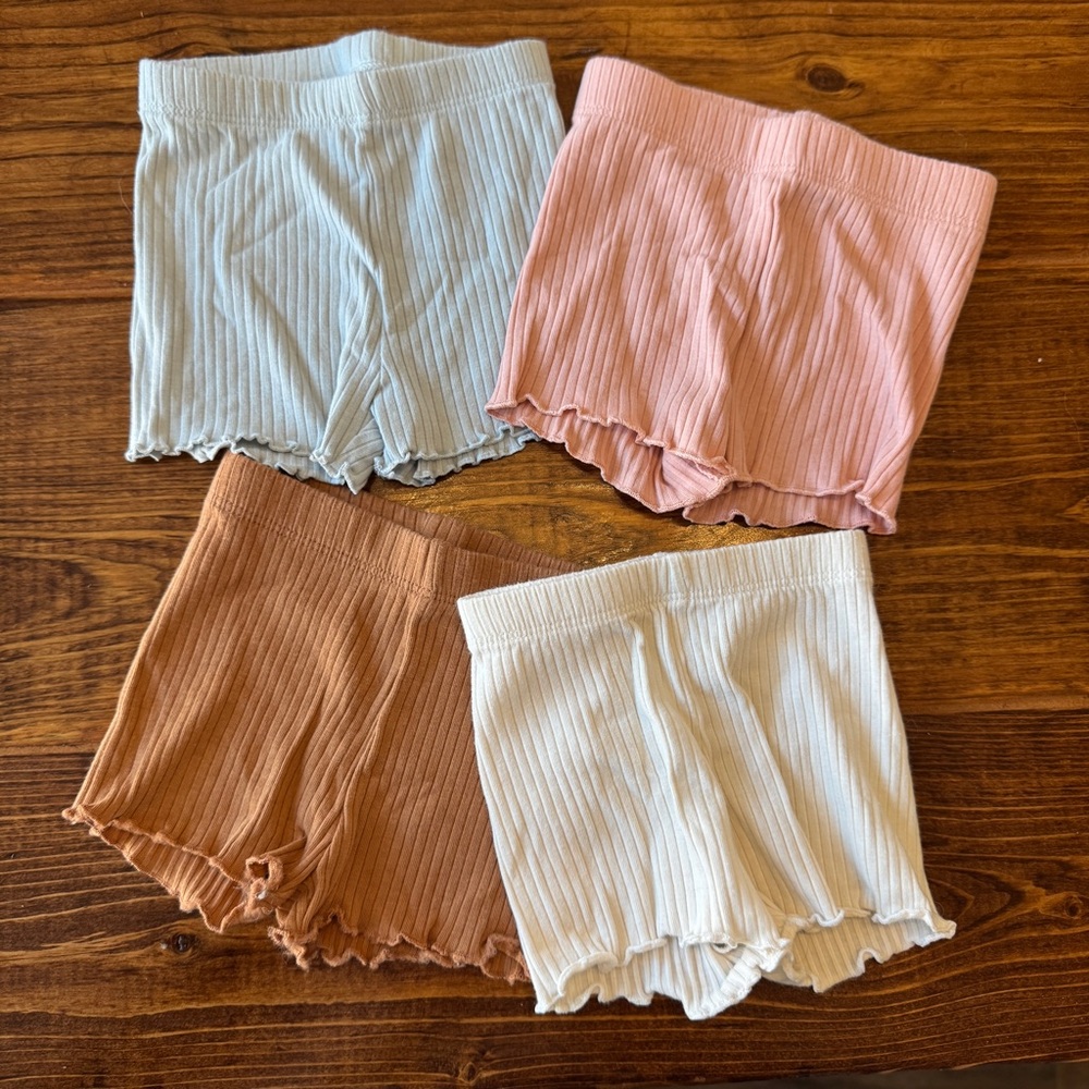 Little Co. | Ribbed Bike Shorts Set - Light Blue, Pink, Tan, Cream